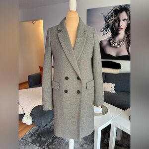 Zara Double-Breasted Wool Pea Coat in Heather Gray